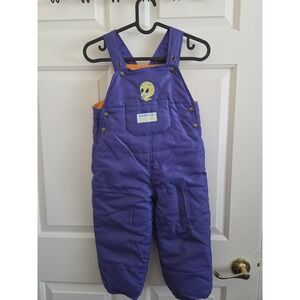 Vintage 1998 Baby Looney Tunes Tweety Bird Snow Bib Overalls 3T Purple USA